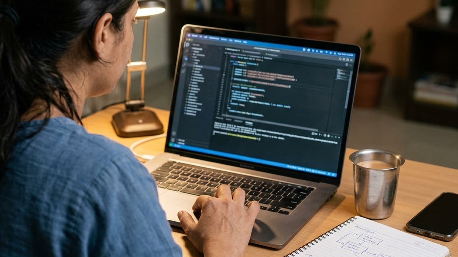 A beginner follows an AI lesson on a laptop.